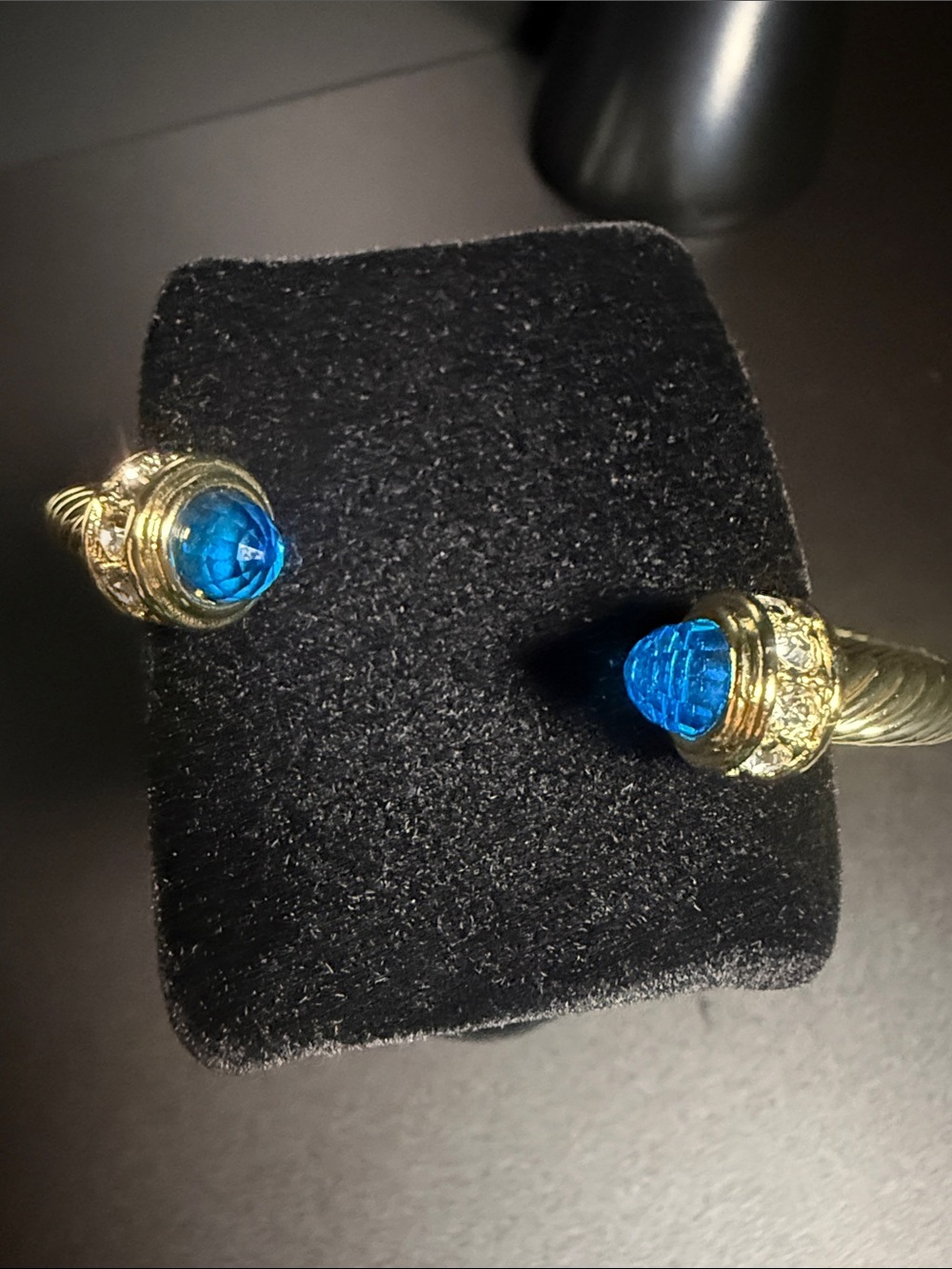 Gold-Tone Twist Cuff Bracelet with Blue Crystal Finials - Picture 4 of 6